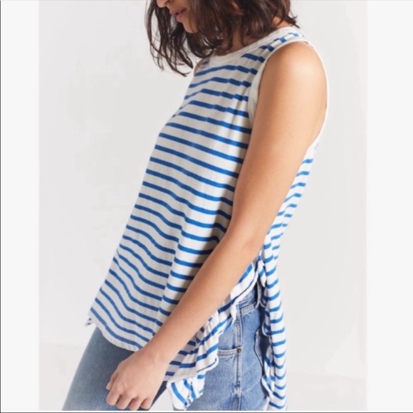striped cotton tank top with side slits and ruffle detail - Picture 1 of 6